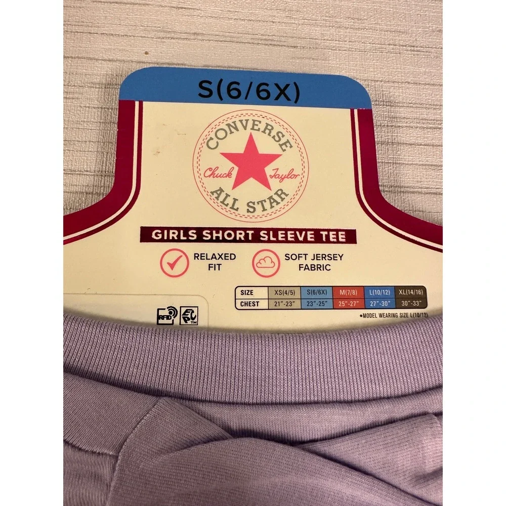Converse Girls All Star Short Sleeve Graphic Tee Purple Lavender Size S 6/6X NEW